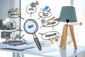 Person writing a blog on a laptop to improve SEO and build brand authority in 2025