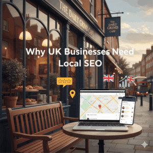 UK small business with Google Maps and local search results, highlighting Why UK Businesses Need Local SEO